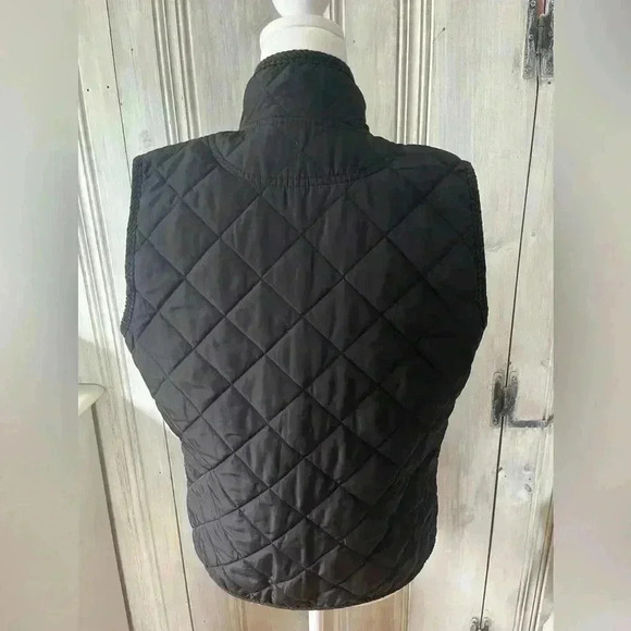 RALPH LAUREN black barn coat vest quilted corduroy trim zip closure pockets M - Picture 2 of 8